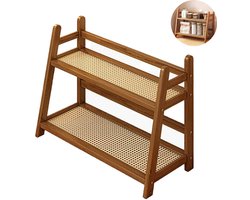 Koffiehoek opbergrek - Bamboe mokkenhouder - Multifunctioneel rek - Minimalistisch rek - Opbergrek - Dubbele laag - Bruin - 37*28*17cm - Geschikt voor thee- en koffieaccessoires, matchahouders, kopjesrekken en kruidenrekken.