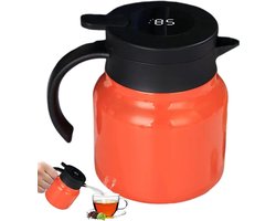 Koffiekan Thermoskan - Warme Dranken Kan - Dranken Warm Houden - Intelligente Temperatuurweergave - 1 Liter - Oranje