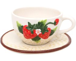 Koffiekop met Schotel - Aardbeireliëf - Set van 6 - Metaal