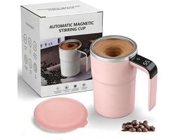 Koffiekopjes met oor - Zelfroerende koffiemok - 380ML - Temperatuurweergave - Gemaakt van hoogwaardig roestvrij staal - Inclusief oplaadkabel - Afneembaar ontwerp - Antislip onderkant - Geschikt voor het zetten van koffie, melk, sap, enz - roze