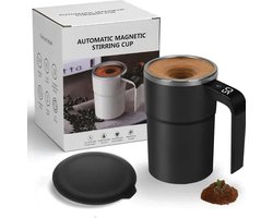 Koffiekopjes met oor - Zelfroerende koffiemok - 380ML - Temperatuurweergave - Gemaakt van hoogwaardig roestvrij staal - Inclusief oplaadkabel - Afneembaar ontwerp - Antislip onderkant - Geschikt voor het zetten van koffie, melk, sap, enz - zwart