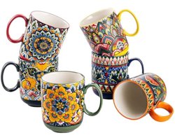 Koffiekopjes met Schotel – Voor Koffie, Thee en Cappuccino – Set van 6 – 410 ml – Multicolor – Porselein
