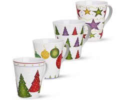 Koffiekopjes Mokken Kerst Xmas 4 Stuks Set Porselein