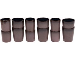 Koffiekopjes set van 12 - 150 ml en 250 ml - 6 persoons - Vila Nova - roze met blauw - Portugees stoneware