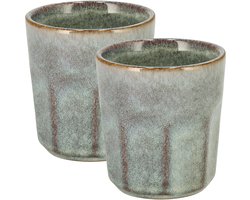 Koffiekopjes Set van 2 – Groen/Grijs Glazuur Bekers 200ml Zonder Oor – Keramische Espresso Kopjes en Cappuccino Bekers – Aardewerk Koffiemokken – Voor Koffie, Thee en Horeca