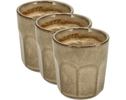 Koffiekopjes Set van 3 – Beige Glazuur Bekers 200ml Zonder Oor – Keramische Espresso Kopjes en Cappuccino Bekers – Aardewerk Koffiemokken – Voor Koffie, Thee en Horeca