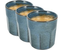 Koffiekopjes Set van 3 – Blauw Glazuur Bekers 200ml Zonder Oor – Keramische Espresso Kopjes en Cappuccino Bekers – Aardewerk Koffiemokken – Voor Koffie, Thee en Horeca Gebruik