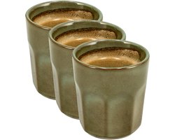 Koffiekopjes Set van 3 – Groen Glazuur Bekers 200ml Zonder Oor – Keramische Espresso Kopjes en Cappuccino Bekers – Aardewerk Koffiemokken – Voor Koffie, Thee en Horeca