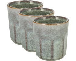 Koffiekopjes Set van 3 – Groen/Grijs Glazuur Bekers 200ml Zonder Oor – Keramische Espresso Kopjes en Cappuccino Bekers – Aardewerk Koffiemokken – Voor Koffie, Thee en Horeca