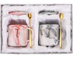 Koffiekopjesset 300 ml keramische marmeren koffiekopjes voor bruid en bruidegom/man en vrouw, ideaal voor bruidsdouche, verloving, bruiloft en jubileum van getrouwde stellen