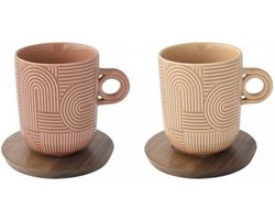 Koffiekop/thee set/2 beker 35 cl + schotel acacia TLO4