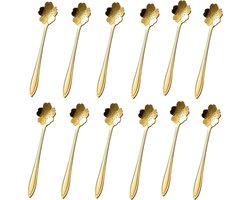 Koffielepel bloesem dessertlepel roestvrij staal mini servies theelepels ijslepel | Set van 12 - goudkleurig | Keukenaccessoires voor diner, desserts & ijs - Roestvrij staal | Stijlvol en duurzaam设计