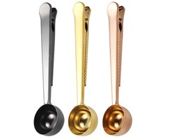 Koffielepel van roestvrij staal - Koffielepel met clip - Multifunctionele sluitclip voor zakken met lange steel - Geschikt voor thee, koffie, proteïnepoeder, instantdranken, keukengereedschap - 3 stuks- 6.7inch(goud/roségoud/zwart)