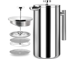 Koffiemaker French Press 0,8 Liter - Dubbelwandige Roestvrijstalen Koffiebereider - 800 ml - Kleine Franse Koffiepers - Gemakkelijk In te Drukken en Duurzame Metalen Koffiepot - Zilver