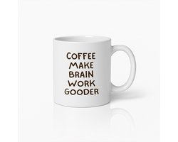 Koffiemok 330ml – "Koffie laat het brein beter werken" Grappige Quote Design – Humoristisch Cadeau voor Koffieliefhebbers, Vrienden, Kantoor, Thuis