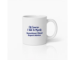 Koffiemok 330ml – Natuurlijk Praat Ik Tegen Mezelf | Grappige Quote Beker | Cadeau voor Humor Liefhebbers & Collega’s