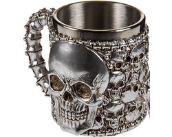 Koffiemok beker met doodskop - zilver - rvs - 16 x 11 cm - Bikers - 400 ml