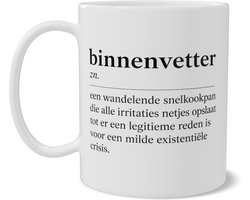 Koffiemok binnenvetter - Mok met grappige definitie woordenboek - Grappig kantoor cadeau voor collega of thuiswerkplek - Binnenvetter zn. - Wit - Tweezijdige print