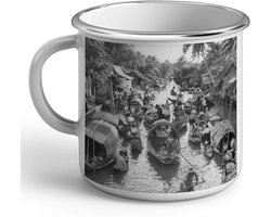 Koffiemok geëmailleerd metaal - Emaille mok Beker - Koffiedrinken thuis - Antieke look - 284 ml - Zwart wit