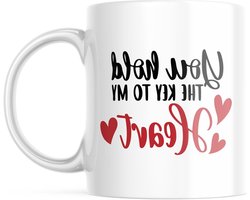 Koffiemok Hart Sleutel - Liefdesmok Valentijnscadeau - Romantische Boodschap Delen - Keramiek met Duurzame Print - 330 ml - Wit