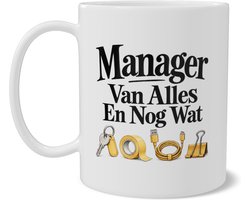 Koffiemok Manager Van Alles En Nog Wat Kantoormok met Grappige Tekst en Bureau Accessoires Cadeau voor Duizendpoot Collega of Vrijwilliger Dubbelzijdige Beker