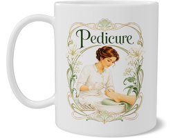 Koffiemok Pedicure Art Nouveau Beroepen Reeks Attent Cadeau voor Pedicure en Voetverzorgster Beroep & Wellness Illustratie Mok 330 ml