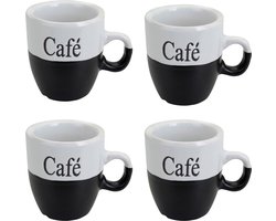 Koffiemok - set 4x stuks - zwart - keramiek - 150 ml