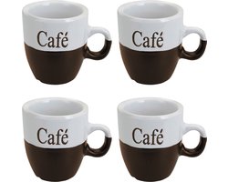 Koffiemok - set 8x stuks - donkerbruin - keramiek - 150 ml