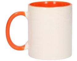 Koffiemok / thee beker - 2x - 300 ml - Wit/oranje - Cadeau mokken - keramiek