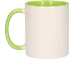 Koffiemok / thee beker - 300 ml - Wit/groen - Cadeau mokken - keramiek