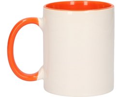 Koffiemok / thee beker - 300 ml - Wit/oranje - Cadeau - drinkmokken - keramiek