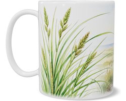 Koffiemok - Valse Zandzegge in de Nederlandse Duinen - Aquarel Landschap Decoratie - Keramische Mok met Natuurtekening van Duingras en Zandpad - Ideaal Natuur Cadeau voor Thuiswerkplek of Keuken