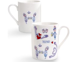 Koffiemok van keramiek, koffiekopjes, theekopjes, groot, 11 oz met woordvrienden, grappige mokken van bone china, cadeaus voor mannen en vrouwen, grappige kopjes voor koffie, latte, thee, cadeaus