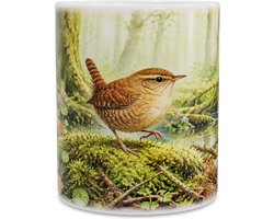 Koffiemok Winterkoninkje in Bos - Mos en Varens Aquarel Illustratie - Natuur Cadeau voor Vogelliefhebber - Mok Thuiswerkplek