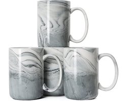 Koffiemokken Smilatte M068 Marmer Keramiek Mok met groot handvat Thuiskantoor Magnetronbestendig Set van 4 grijs