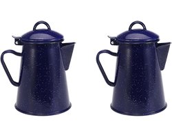 Koffiepot Emaille - Waterkoker Decor - Warme Dranken - Set van Twee - 13 x 20 cm - Blauw Sterrenhemel