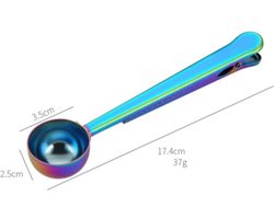 Koffieschepje met klem – maatschepje voor koffie – 2-in-1 schep & afsluitclip – luchtdicht afsluiten – RVS koffie lepel – multicolor – 1 stuk