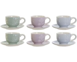 Koffieset DKD Home Decor Blauw Wit Groen Lila Metaal Dolomite 180 ml