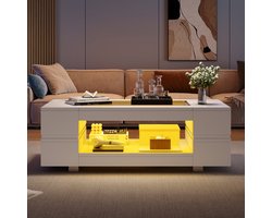 Koffietafel met LED-verlichting - te bedienen via Bluetooth-app - salontafel - woonkamer tafel - wit