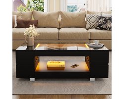 Koffietafel met LED-verlichting - te bedienen via Bluetooth-app - salontafel - woonkamer tafel - zwart