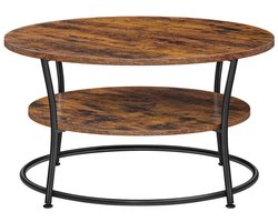 Koffietafel Multifunctionele Ronde Salontafel Cocktailtafel Bruin en Zwart 80x80x45cm Dubbele Opberglagen Hoge Tafelpoot Ontwerp Eenvoudig te Reinigen Modern Minimalistisch Geschikt voor Woonkamer, Slaapkamer en Lounge