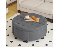 Koffietafel - Table - Coffe table - Living Room Table - Ronde Opbergpoef van 35 inch - Moderne gecapitonneerde salontafel met klep - Gestoffeerde Voetenbank voor Woonkamer en Slaapkamer - Grijs