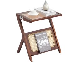 Koffietafel - Table - Coffe table - Living Room Table - Rotan Salontafel - Z-vormig - 20in - Rotan Geweven Bamboe Salontafel - met Gehard Glazen blad - voor Woonkamer Slaapkamer