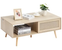 Koffietafel - Table - Coffe table - Living Room Table - Salontafel voor woonkamer/slaapkamer - 47 inch - Rotan salontafel - Rechthoekige salontafel - Moderne Boho-stijl - 2 lagen opbergruimte