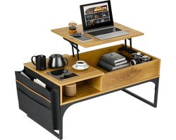 Koffietafel - Verstelbaar Platform, Opbergvak en Zijzak - Eiken Look