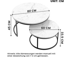 Koffietafeltjes – Bijzettafels – Salontafels – Tuin Tafeltjes – Balkon Tafels – Set Van 2 – Marmeren Blad – Lichtgewicht Aluminium Frame