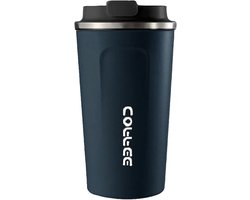 Koffietumbler met slimme temperatuurweergave, roestvrijstalen reismok - Koffie thermoskan voor onderweg - 380 ml - Blauw