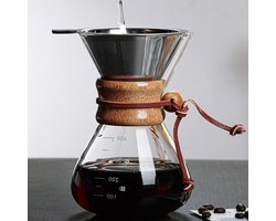 Koffiezetapparaat 400 Ml Dubbele Laag Filter Borosilicaat Glazen Karaf - Houten Sleeve - Thuis Café - Druppel - Feestjes - Duurzaam - Handig