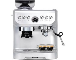 Koffiezetapparaat - Inclusief Koffiegrinder - Espressomachine - Bonenmaler - Espressomachine - 15 Bar - 2 L Waterreservoir - Zilver