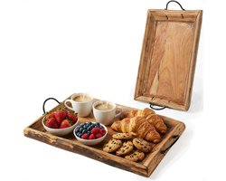 Koipa Dienblad - Rechthoek - Hout - Ijzeren Handvaten - Uniek design - Mango Hout - Decoratie - 45 x 32 x 8 cm - 3.5kg